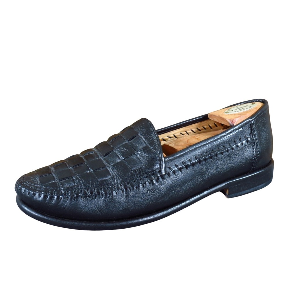 Sandro Logan TRD Mens Woven Leather Loafers Size 7.5 D Dress Shoes Black Brazil